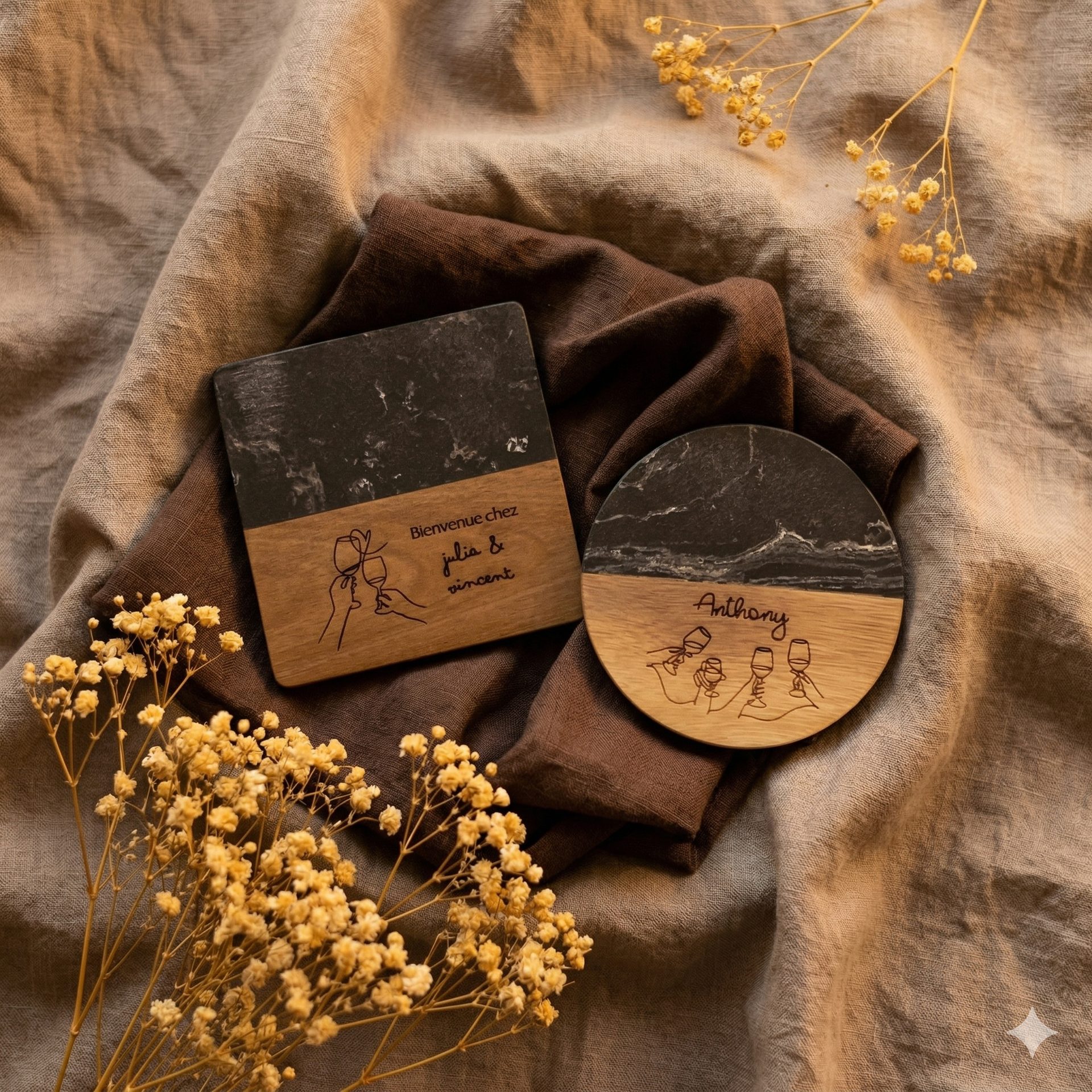 Dessous de verre marbre noir